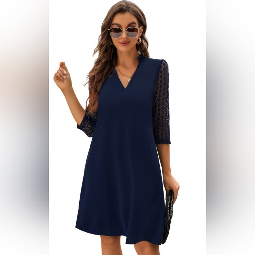NWT! Missky Womens XL dark blue lace sleeve chic dress